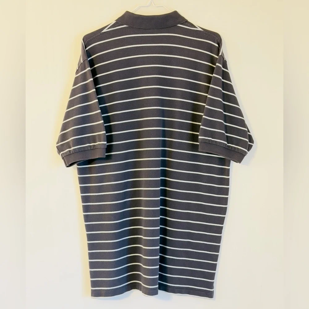 Vintage Ralph Lauren Men's Polo in Navy and White Striped Golf Shirt Large